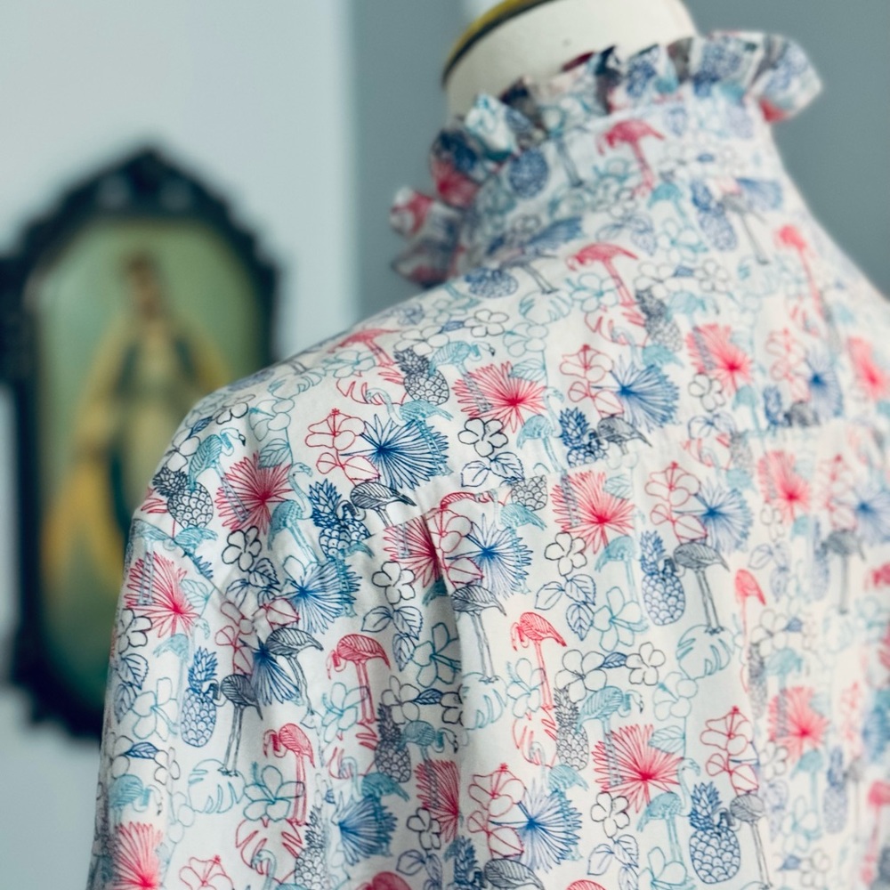 Floral Ruffle Button Down Shirt - Picture 5 of 8